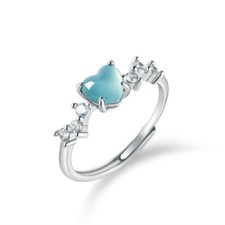 Blue Myanmar Jadeite Heart Rings Natural Burmese Jade 925 Silver
