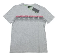 Hugo Boss Green Label Men's Gray Stacked Logo Crew-Neck Short Sleeve T-Shirt