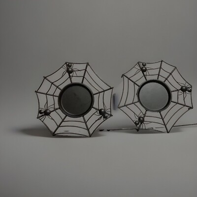 HALLOWEEN Spooky Black Metal Spider Web Candleholders (Set Of 2)