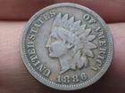 1886 Indian Head Cent Penny, Variety 1, Var 1, T1, Type 1- Fine/VF Details