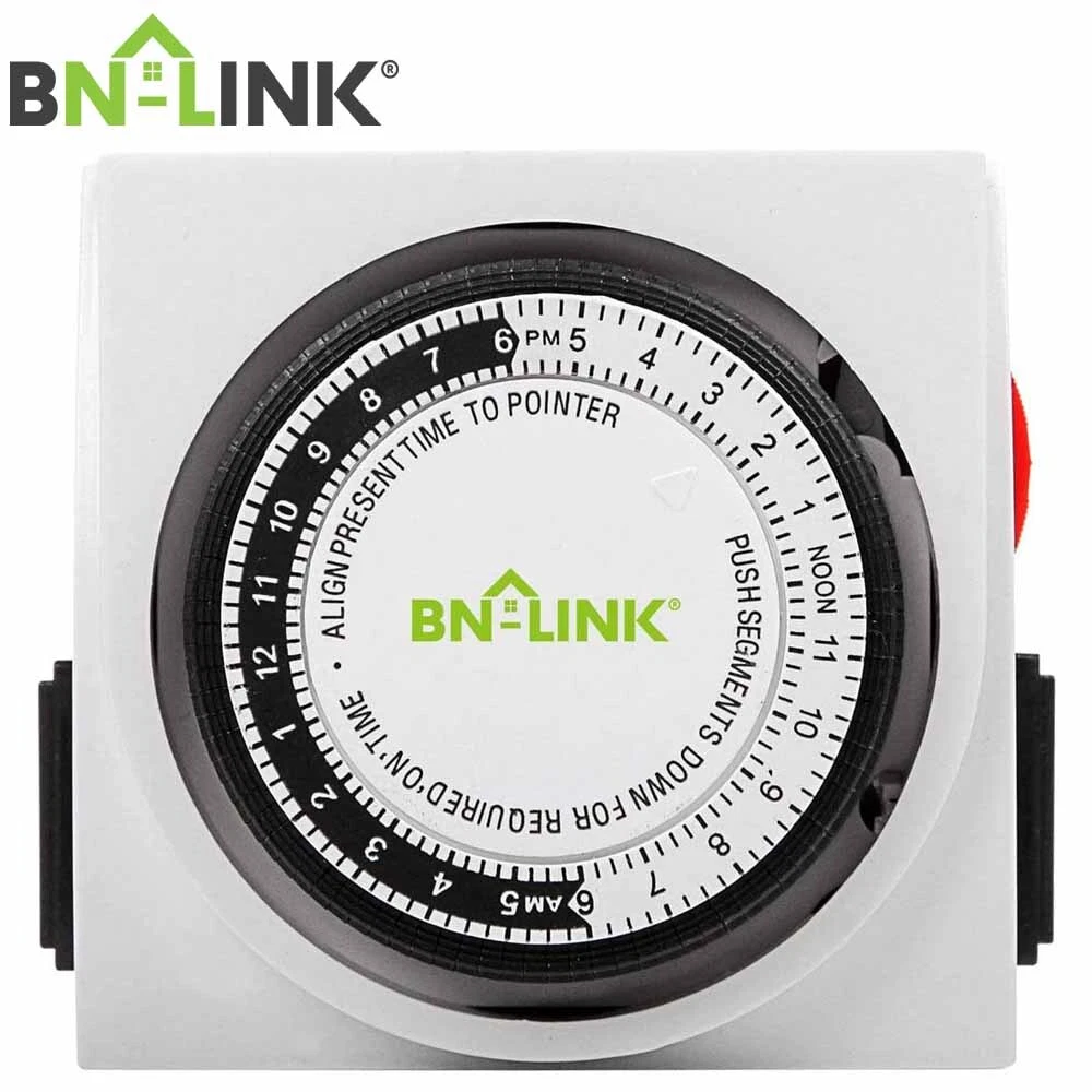 BN LINK Heavy Duty Mechanical 24 Hour Timer Dual Outlet 3 Prong Accurate Indoor
