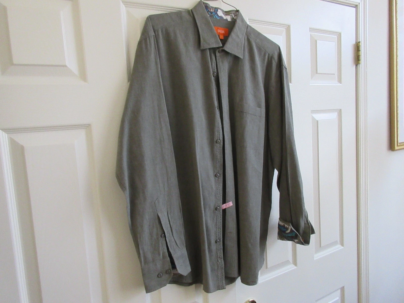 Tallia , Size XL 17 1/2 , Men's Long Sleeve Shirt , 55% Linen 45% Cotton , Green