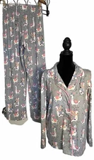 NITE NITE MUNKI MUNKI   Womens Pajama Set PJs Size Small Long Pants-Llama-Floral