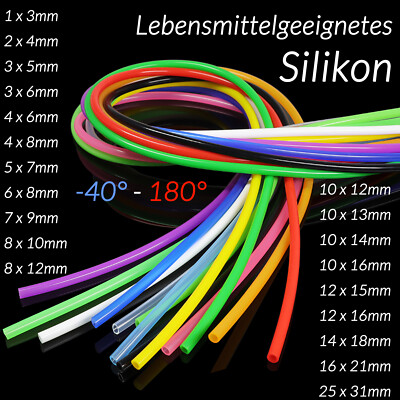 Silikonschlauch lebensmittelecht Siliconschlauch 1mm 2 3 4 5 6 7 8 10 12 20 25mm