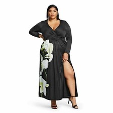 NWT Altuzarra for Target Floral Print V-Neck Maxi Dress Black Plus 1X 