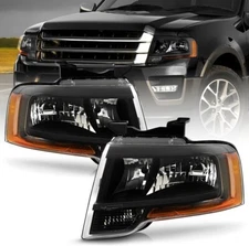 For 2015-2017 Ford Expedition Black Housing Reflector Headlights Headlamps Pair