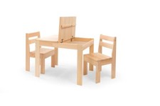 Kindertisch mit 2 St&uuml;hlen Set. Massives Kiefernholz. Mit Lift Top Stauraum