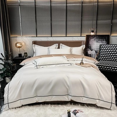 Luxury Embroidery Soft Bedding Set Cotton 600TC Duvet Cover Pillowcase Bed Linen