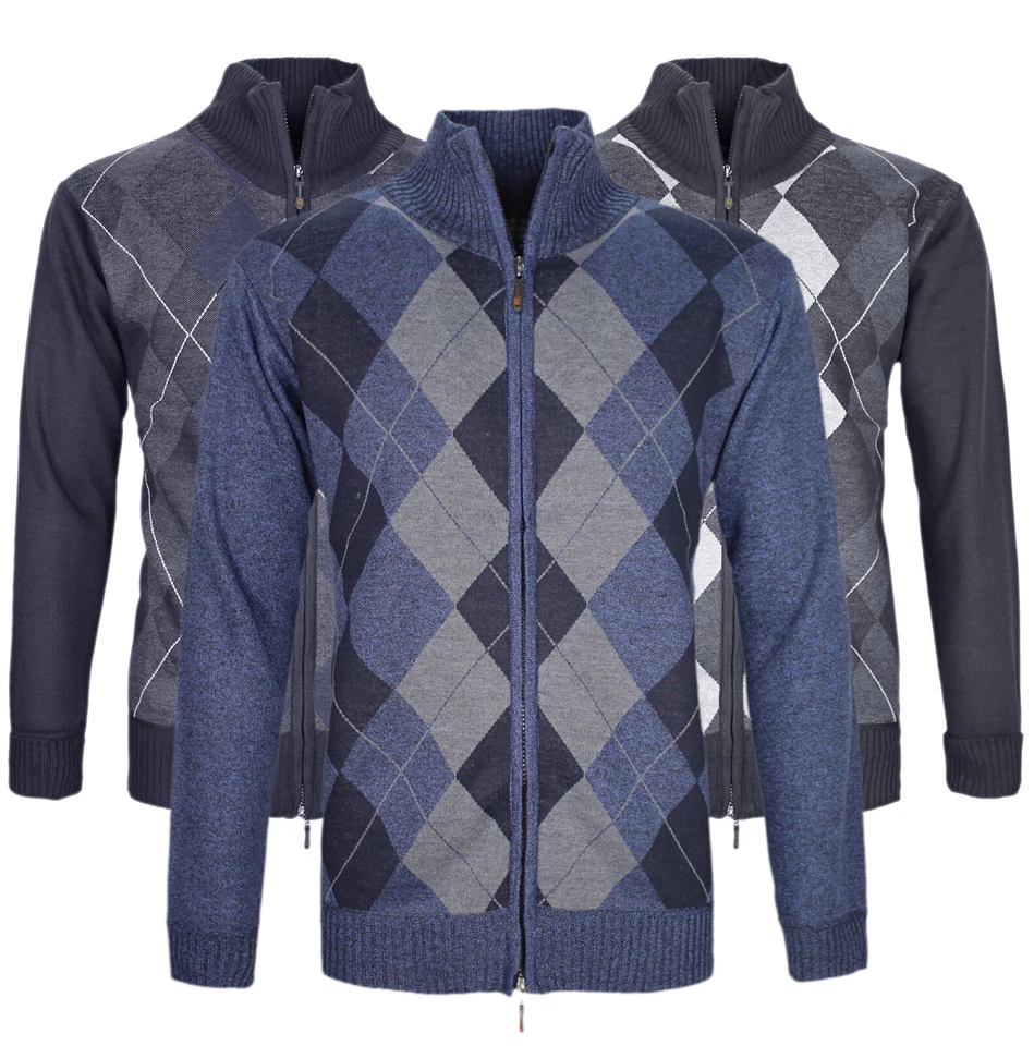 Maglione Uomo Invernale Con Zip Pullover Classico Rombi Cardigan Casual VEQUE