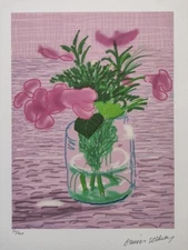 David Hockney Signed - Flowers - Certificate SPADEM Paris