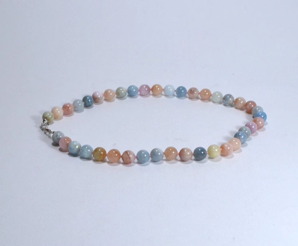 COLLANA  BERILLO MULTICOLORE CON CHIUSURA IN ARGENTO 925 RODIATO    - AGLN 0209- - Immagine 2 di 3