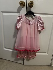 Pink Pajama Time Costume Outfit Girl Sequined Bowknot Glitters Mesh Leotard