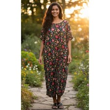 Alison Andrews Dress Womens 2X Multi Color Floral Stretch Summer Boho Lagenlook