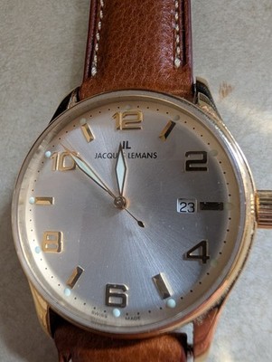 Jacques Lemans 10mic Gold Plated watch men Date automatic 1-1168 Swiss