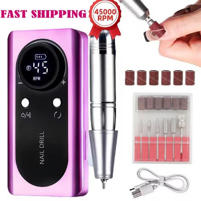 #ad Rechargeable Electric Nail Drill Machine 45000RPM Portable Low Noise Sander File $21.99