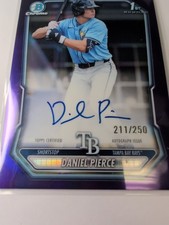 Daniel Pierce 2026 Bowman Chrome Purple Autographed /250. Tampa Bay Rays
