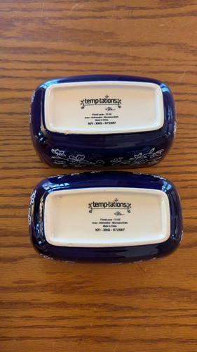 New Temptations Floral Lace Navy Blue White Floral Oblong Baking Dish Set 12 oz - Picture 3 of 3