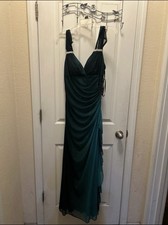 Blondie Nites by Stacy Sklar Teal Black Glitter Ruched Gown Size 6
