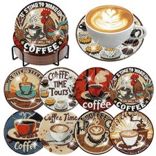 Ekuxom 8 PCS Diamond Art Coasters Kits-Coffee Diamond Painting Coasters with ...