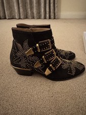 Chloe Susanna Ankle Boots Studded Leather, Black, Size 36.5. Full Set.