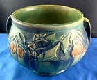 Roseville Pottery Green Bandu Double-Handed Jardiniere Pot Art Deco 1930s 5.5” T