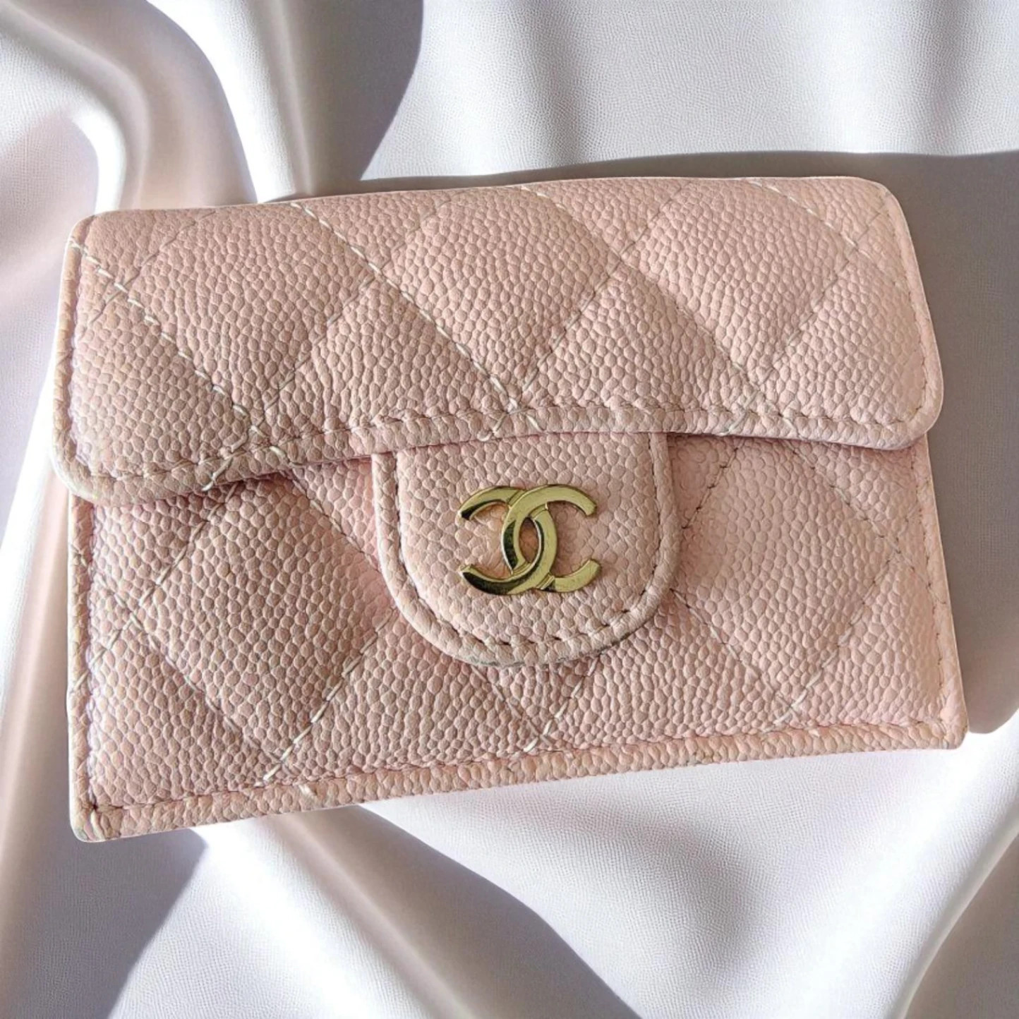 Chanel Pink Caviar Tri-Fold Wallet with Gold Hardware Pre-Owned