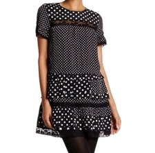 size 8 MARC by MARC JACOBS Black Whimsygoth Edgy Polka-Dot Ruffle Tiered Dress