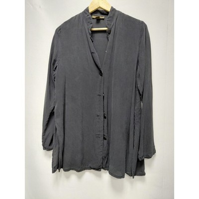 HABARI Made in USA Button-Up Shirt Black Solid Long Sleeve Women Size M