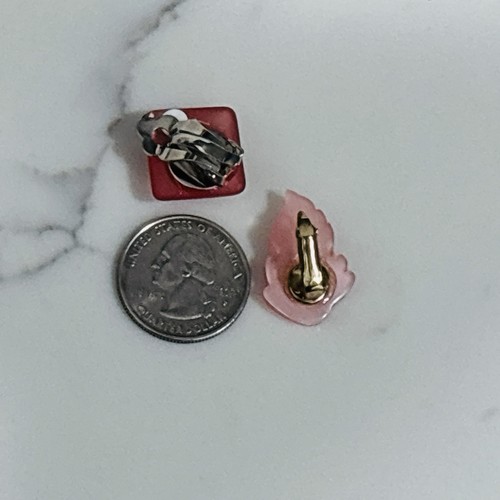 Vintage Ohrclips Frosted Lucite Strass Duroplast Rosa MCM Menge 2 - Bild 3 von 11