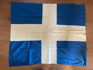 Beautiful Very Old & Vintage Greek Greece Cross Flag 87 cm x 102 cm 1960