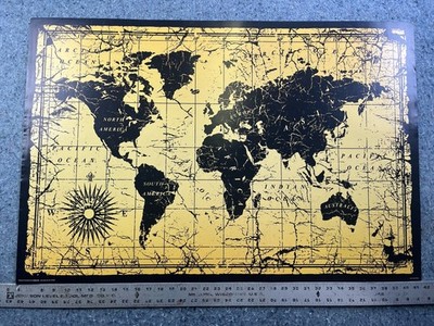Vintage Style World Map Poster Gold Black Distressed Map Wall Art 24x36 FreeShip