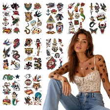 76Pcs American Traditional Temporary Tattoos Adults Retro Fake Temp Tattoos