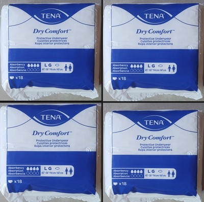 4 Packs (72 Count) Tena Dry Comfort Protective Underwear Size Large 45 -58 