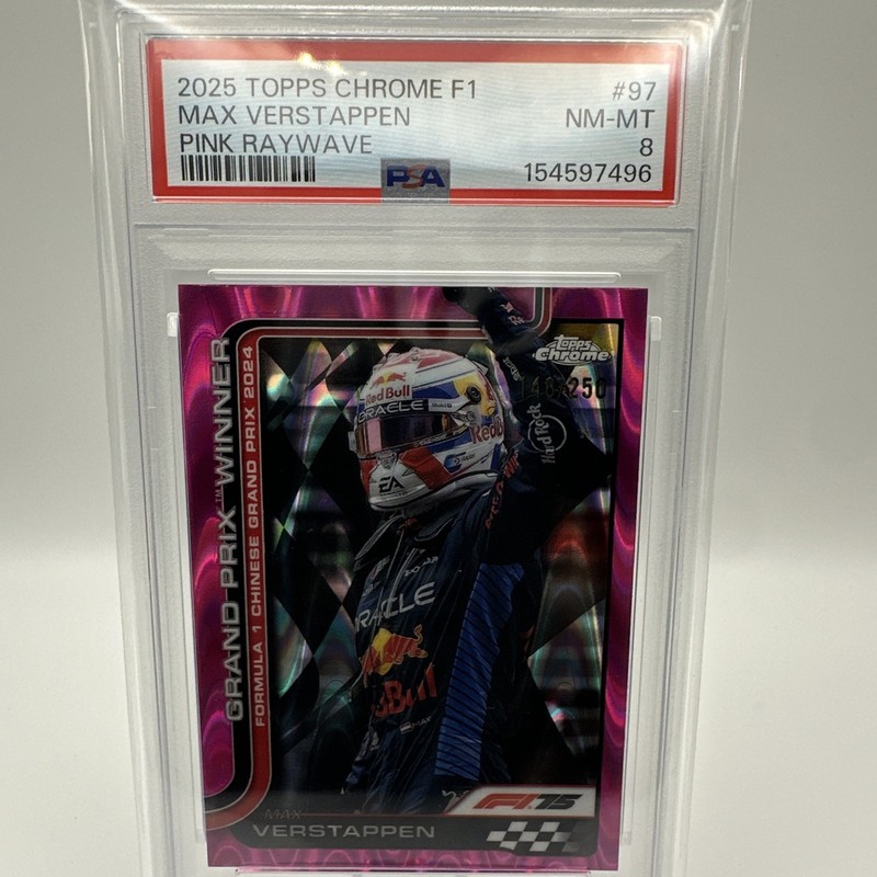 2025 Topps Chrome F1 Max Verstappen Pink Raywave /250 #97 PSA 8 NM-MT