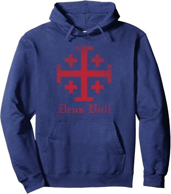 Knight Templar Cross Crusader Deus Vult Jerusalem Cross Pullover Hoodie image 7