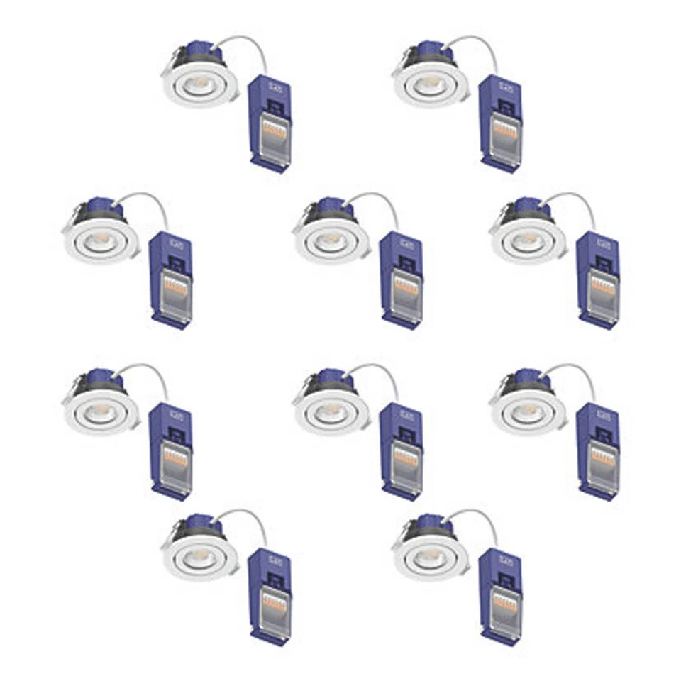 LAP LED Downlights Fire Rated White Dimmable Bathroom Round IP65 Pack of 10