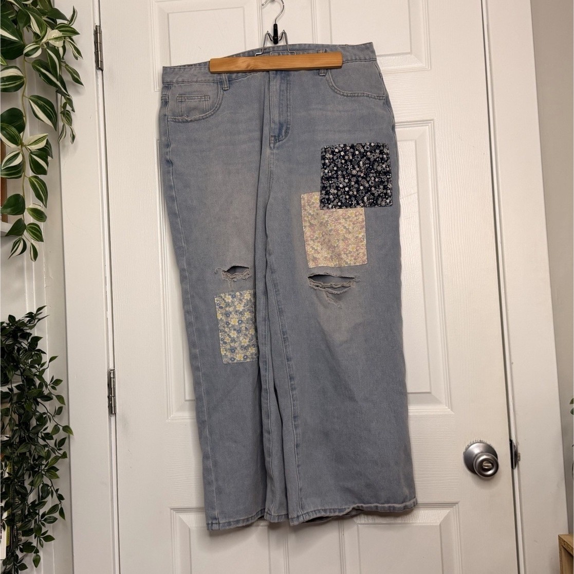 Cider Light Blue Denim Patchwork Distressed Jeans… - image 1