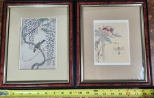 2 Japanese LITHOS by Watanabe Kazan and KOGYU (5" x7") Bird / Dragonfly