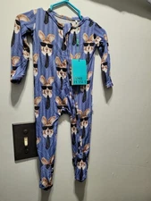 Posh Peanut Baby 0-3 Months Rabbit Zippy Footie Bamboo Sleeper Bruno Blue 