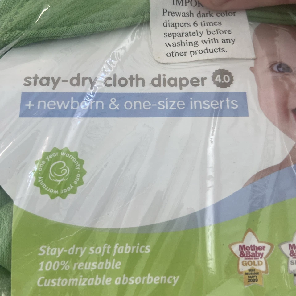 Тканевые подгузники Bum Genius 4.0 Stay Dry НОВЫЕ ИЗ СТАРЫХ ЗАПАСОВ карманный стиль ЗЕЛЕНЫЕ один размер - Изображение 2 из 4