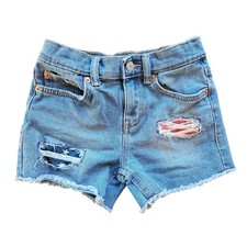 Levis Kids Girlfriend Shorts Light Wash Distressed American Flag Denim 8 July
