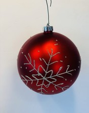 6  Large Red Christmas Ornament Ball with Silver Glitter Snowflake Christmas