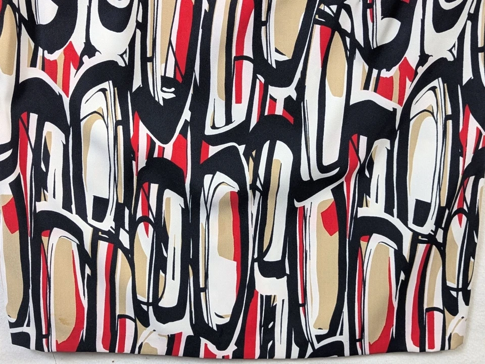 Vestido de escritório Ronni Nicole feminino tamanho 14 preto vermelho geométrico carreira elástica artística - Imagem 3 de 4