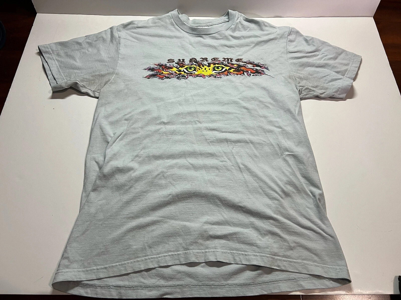 SUPREME Tiger Eyes T SHIRT bleu gris taille L Y2K skate made in USA détresse