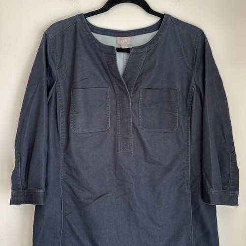 J. Jill Women’s 3/4 Sleeve stretch denim soft knee length Dress pockets large - Picture 2 of 9