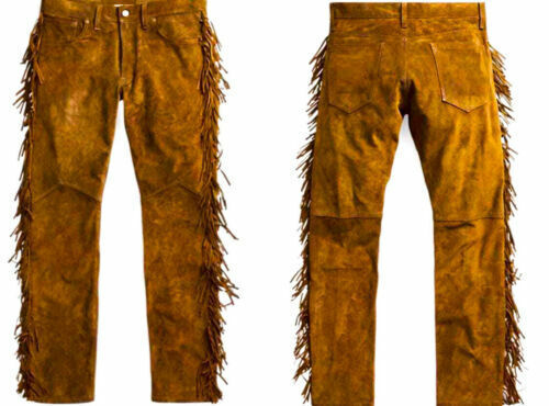 Herren neu braun Buckskin Wildleder Western Hippie Fransenhose N8 - Bild 1 von 3