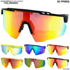 WHOLESALE LOT OVERSIZE Sports Wrap Cycling Fishing POLARIZED SUNGLASSES 12 Pairs