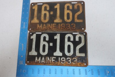 Maine ME License Plate Tag 1933 33 Pair Set 16-162