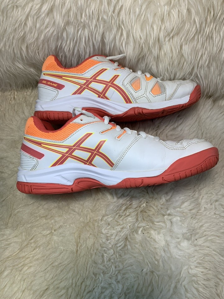 Asics Gel Game C502Y Women Tennis Shoes Size US 4.5 White Orange CLEAN