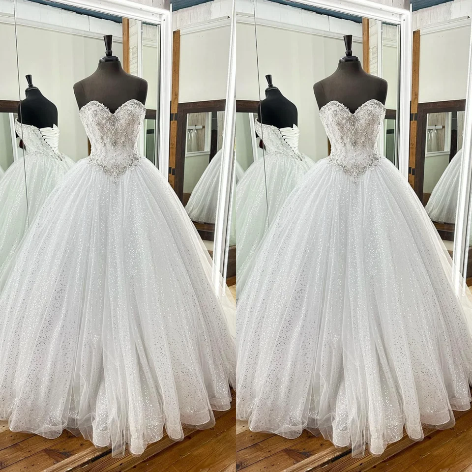 Luxury Wedding Dresses Rhinestone Glitter Sweetheart Beaded Beach Bridal Gowns - Image 2 of 4